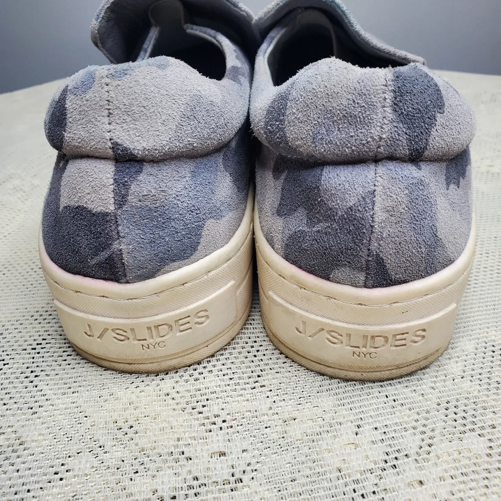 J/slides‎ Harry blue Camo suede platform slip on sneaker size 7.5 Y2k Comfort